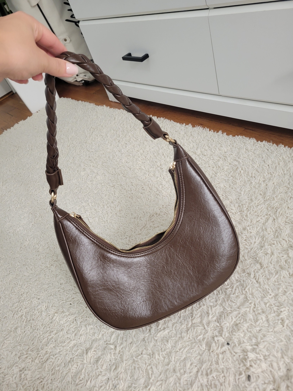 Classic Brown Shoulder Bag with Braided Strap